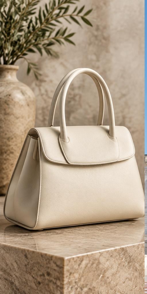 Unbranded leather handbag on a stone counter