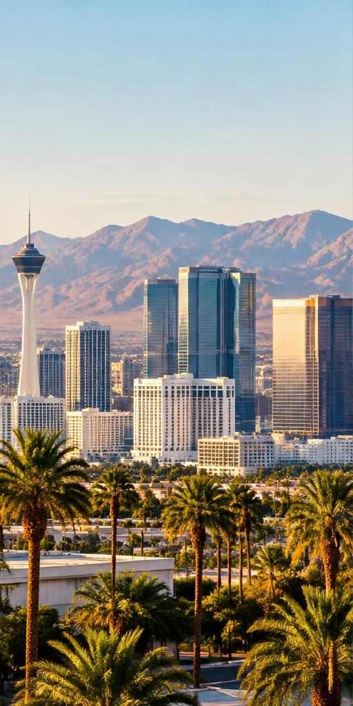 Nevada skyline with palms and mountains